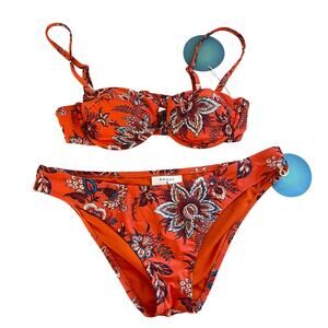 Rhode For Target Bikini Set Womens M/L Orange Red Floral Paisley Vacation Swim